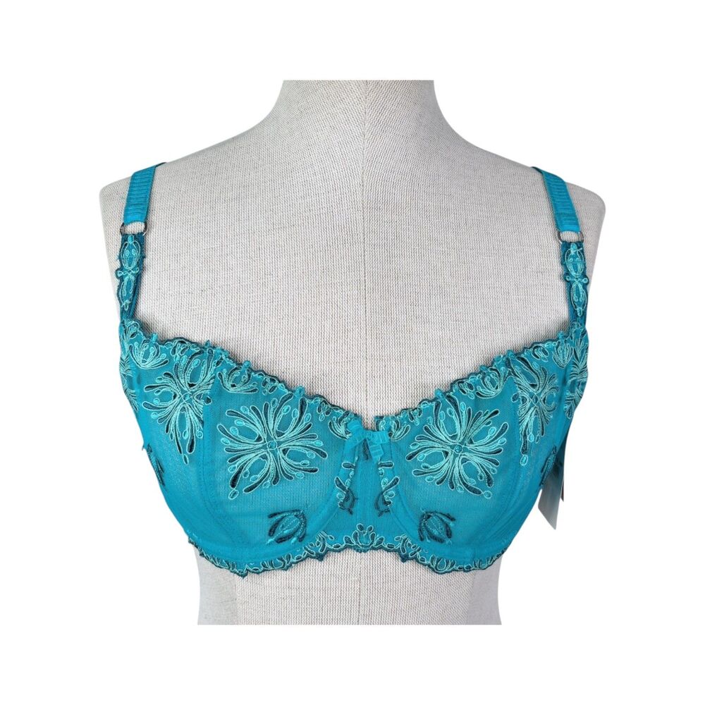 NWT Chantelle Champs Elysees Bra sz 32DD * Teal Chic Embroidered Demi Mesh